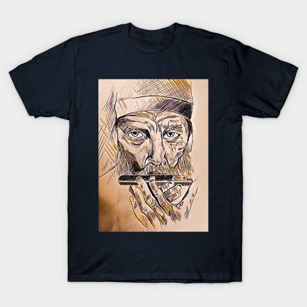 Old man and his flute T-Shirt by Art by Awais Khan